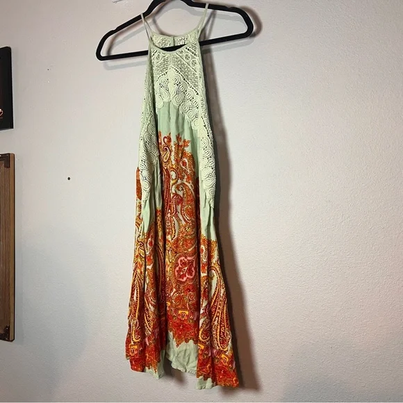 Intimately Free People Shea Printed Slip Dress Mini Green Orange Paisley Medium - Picture 5 of 11